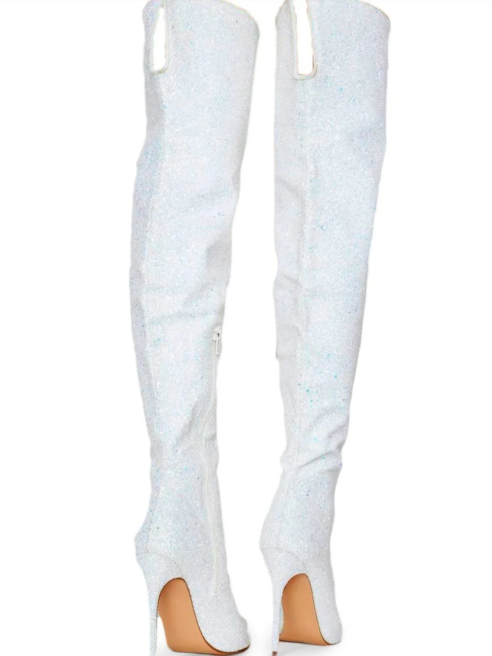 Pleaser White Glitter Over-the-Knee Stiletto Boots